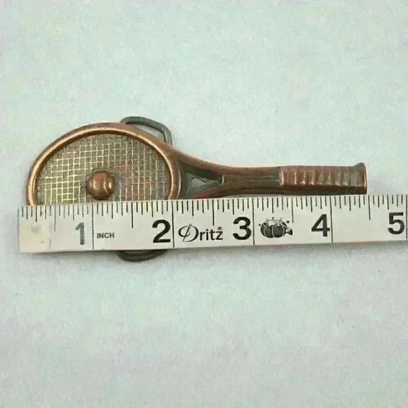 Vintage Belt Buckle Tennis Racquet & Ball Sport Gold Tone Metal RARE! - Picture 11 of 12